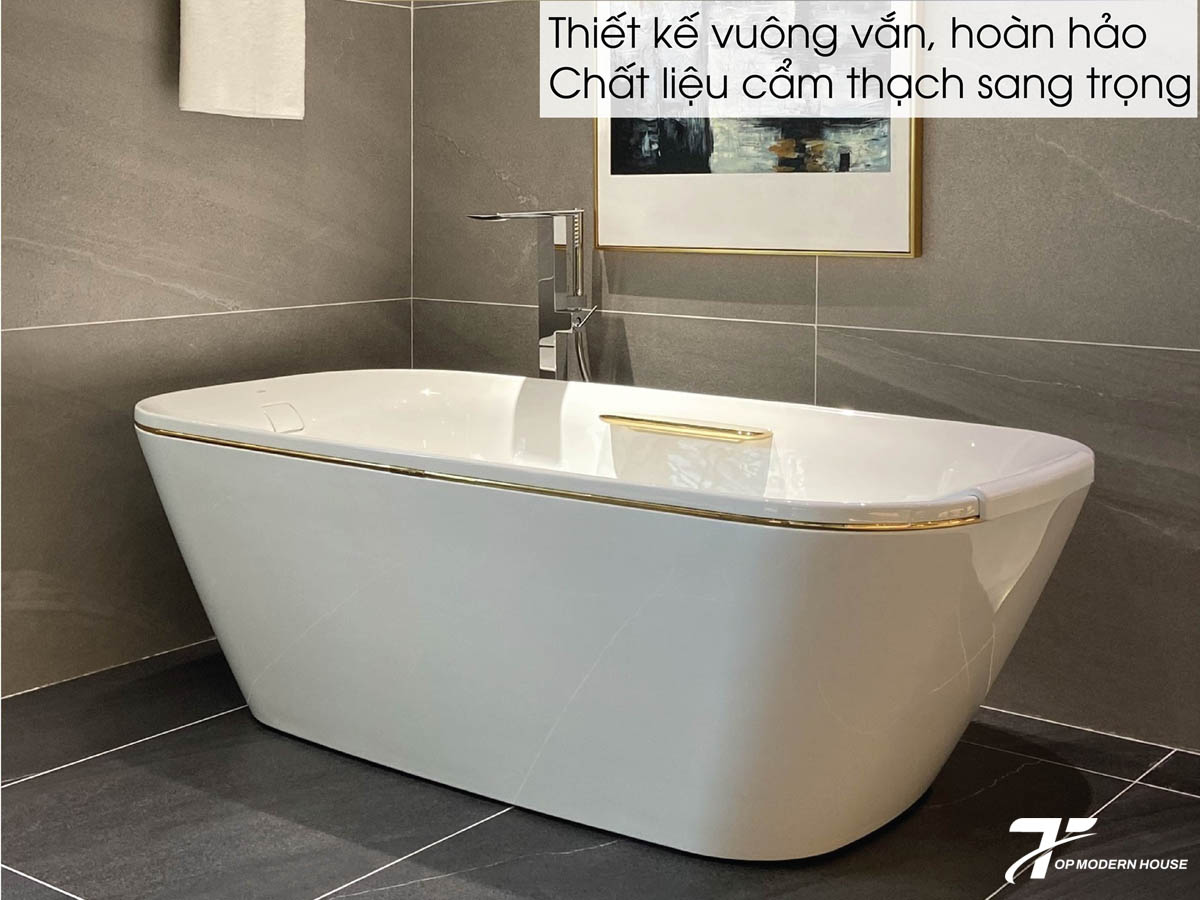 Bồn tắm TOTO PJY1886HPWMGE (NEOREST) đặt sàn liền khối chất liệu đá cẩm thạch nhân tạo GALALATO, tích hợp tay vịn mạ vàng, bề mặt chống trơn trợ an toàn và thoát nước pop‑up tiện nghi