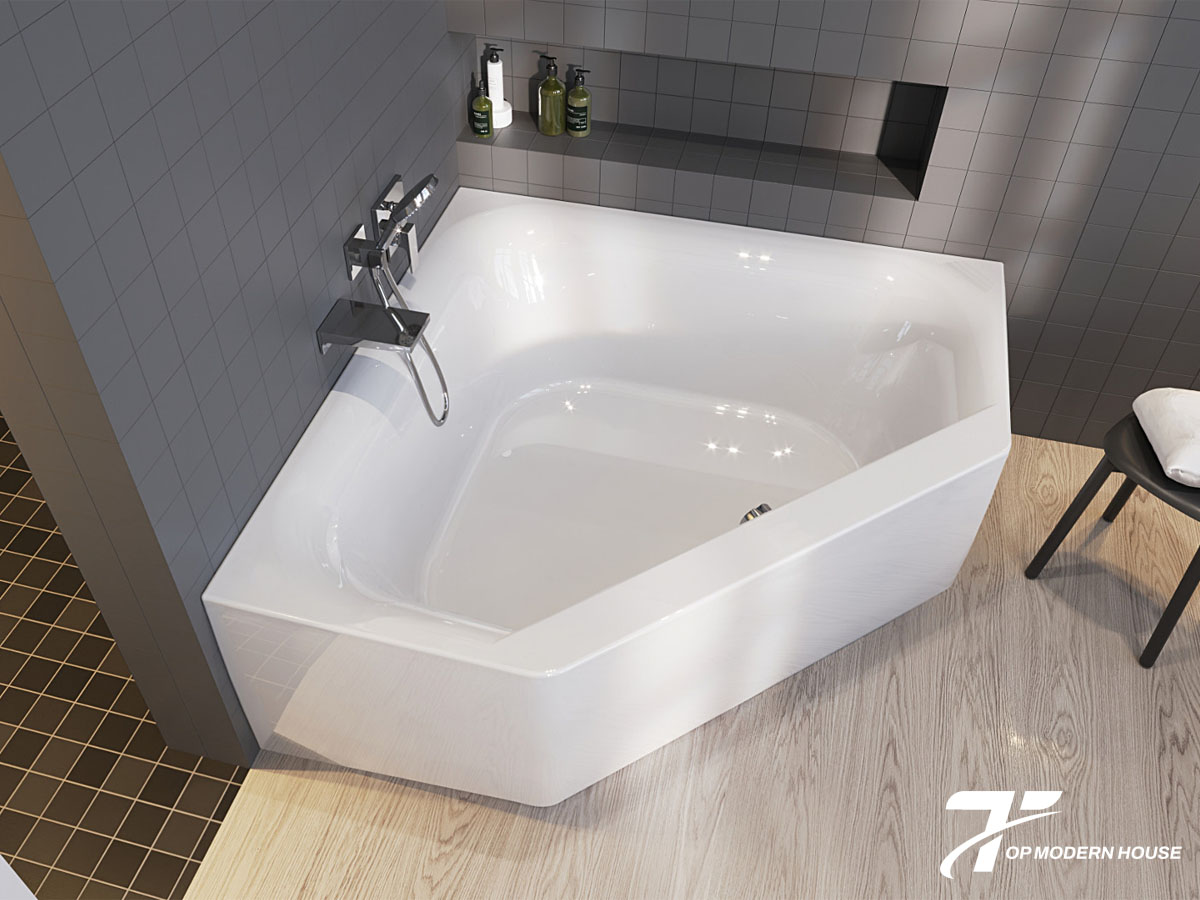 Bồn tắm góc được thiết kế lắp đặt ở góc phòng tắm, tiết kiệm diện tích mà vẫn đảm bảo tiện nghi và thẩm mỹ.
