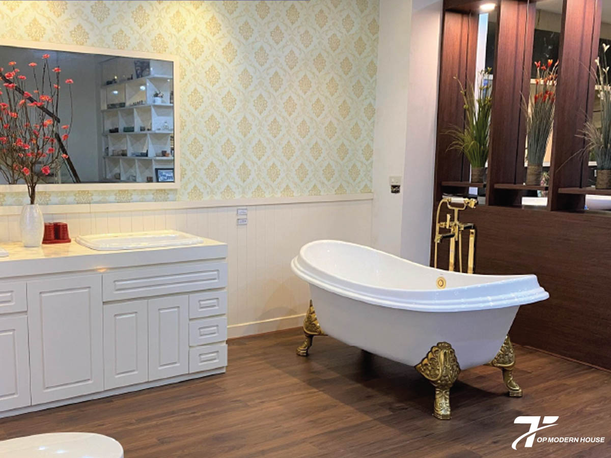 Bồn tắm ngọc trai đặt sàn có thiết kế hiện đại, bề mặt sáng bóng như ngọc và dễ lắp đặt trên nền phòng tắm phẳng