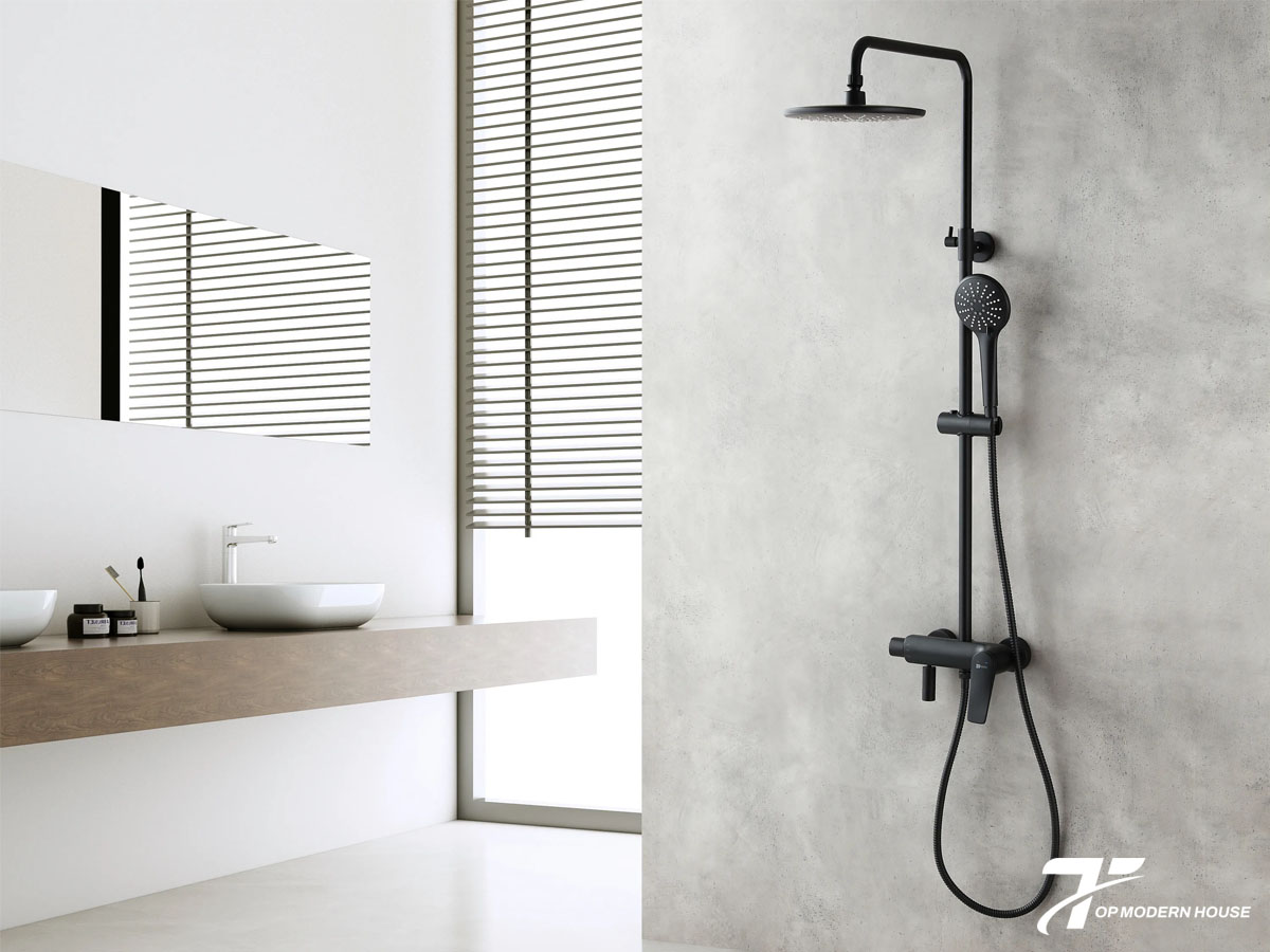 Sen cây gồm thân đứng, bát sen trần, tay sen cầm tay, dây dẫn nước, van điều chỉnh nhiệt độ và áp lực nước.