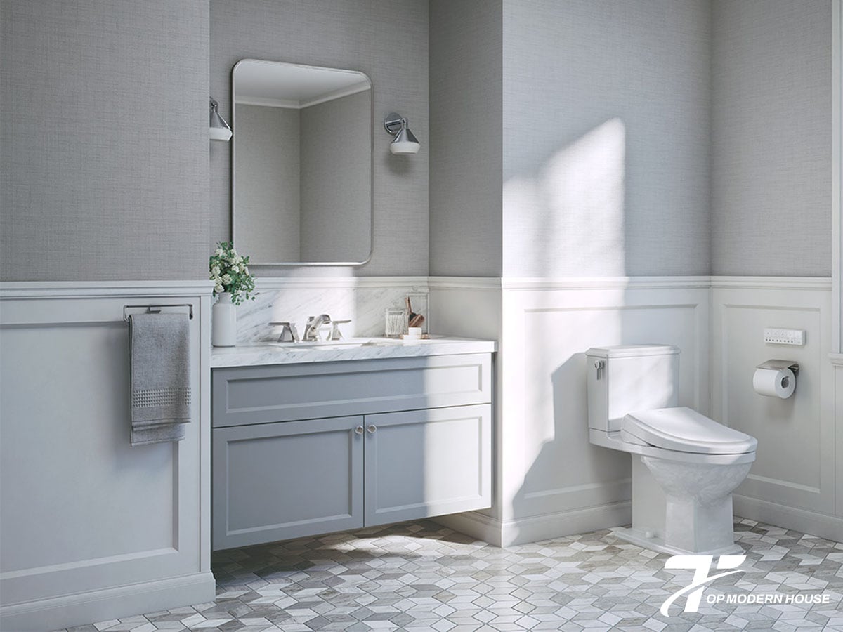 Chậu rửa mặt lắp đặt âm bàn kết hợp với tủ gỗ tạo sự hài hòa