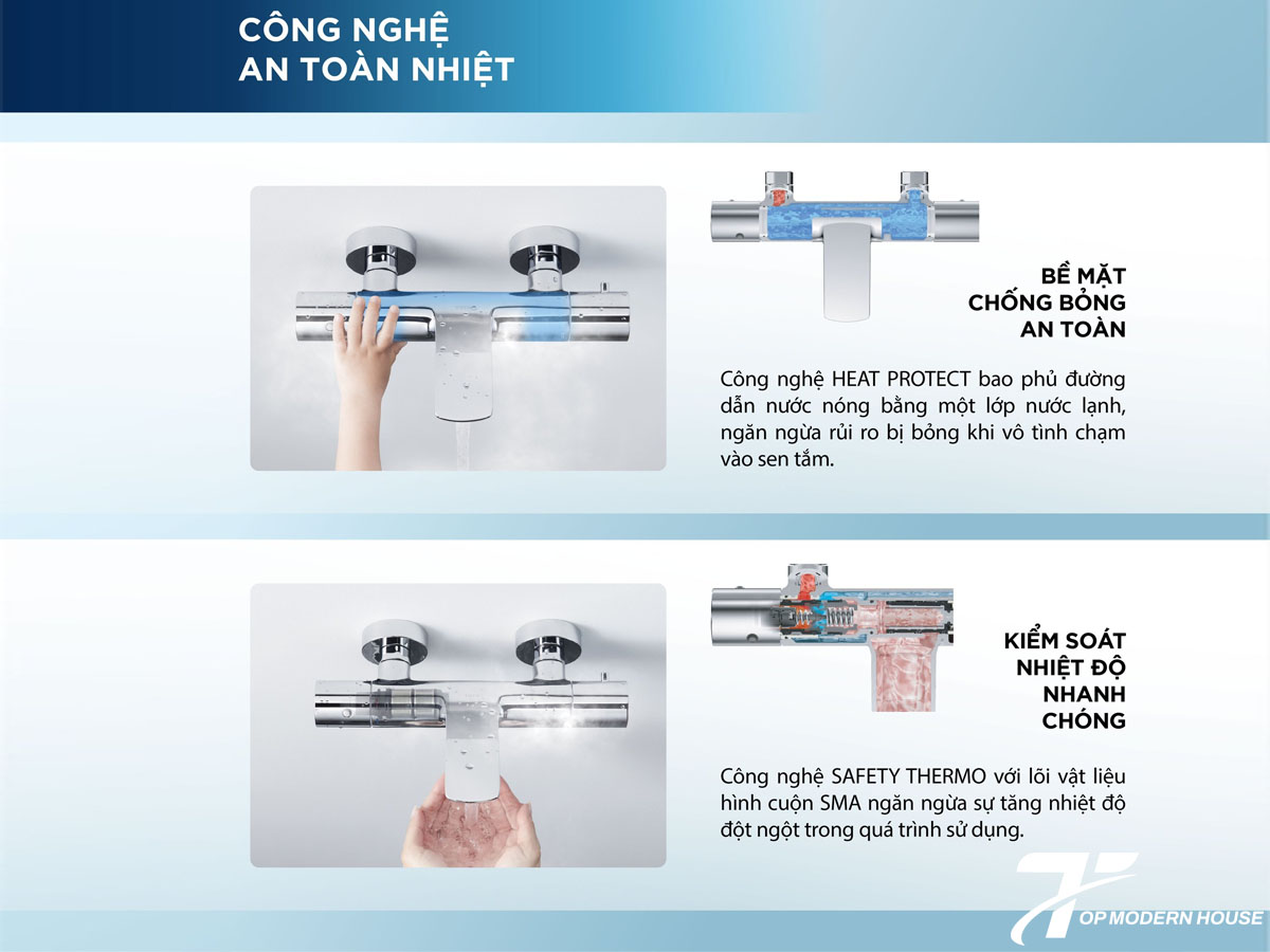 Sen cây nhiệt độ TOTO ứng dụng công nghệ Thermo độc quyền, giúp điều chỉnh nhiệt nhanh, an toàn và tiết kiệm nước