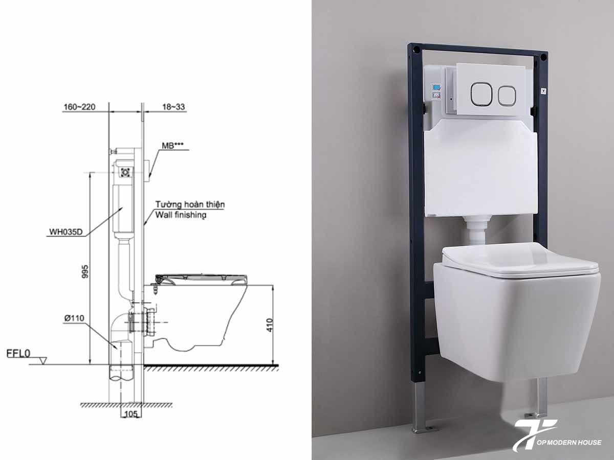 Bồn cầu treo tường đến tường