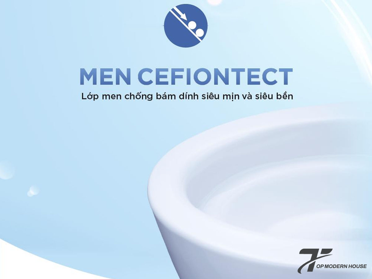 Bồn cầu chất lượng cao thường dùng sứ tráng men tiên tiến như Cefiontect hoặc công nghệ Nano chống bám bẩn.