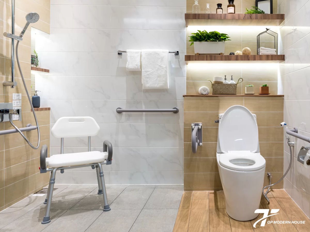 Tay vịn hỗ trợ cho người già giúp tăng độ an toàn khi di chuyển trong nhà vệ sinh, hạn chế té ngã và tạo cảm giác yên tâm khi sử dụng.