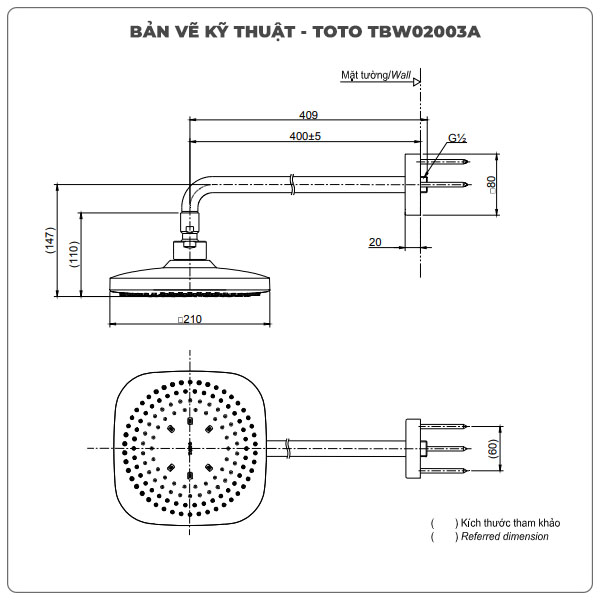 Thông số kỹ thuật bát sen gắn tường TOTO TBW02003A