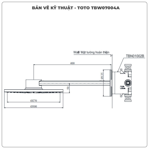 Thông số kỹ thuật bát sen gắn tường TOTO TBW07004A
