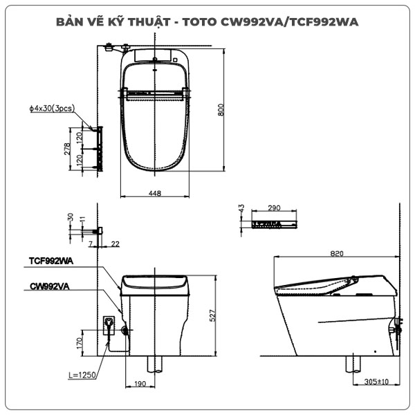 Thông số kỹ thuật bồn cầu thông minh TOTO CW992VA/TCF992WA