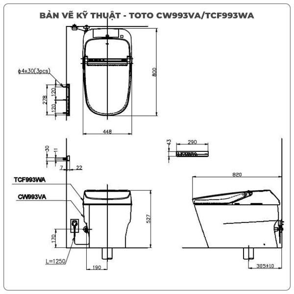 Thông số kỹ thuật bồn cầu thông minh TOTO CW993VA/TCF993WA