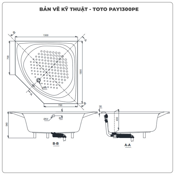 Thông số kỹ thuận bồn tắm góc TOTO PAY1300PE
