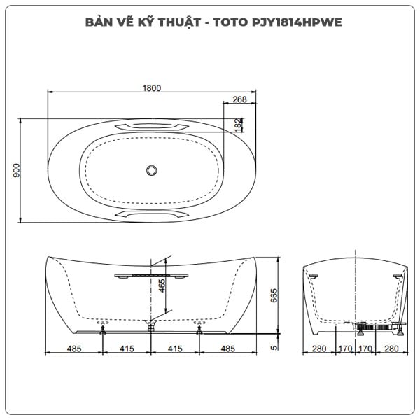 Thông tin sản phẩm: Bồn tắm đặt sàn TOTO PJY1814HPWE chất liệu GALALATO