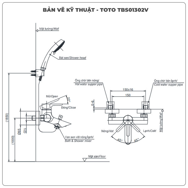 Thông số kỹ thuật sen tắm nóng lạnh TOTO TBS01302V/TBW01008A