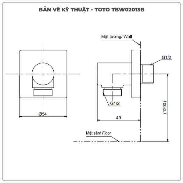 Thông số kỹ thuật cút nối tường TOTO TBW02013B