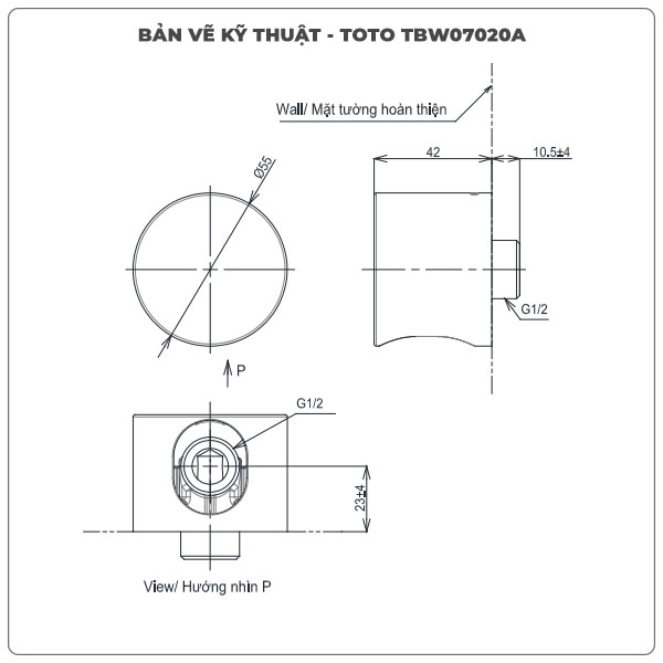 Thông số kỹ thuật cút nối tường TOTO TBW07020A