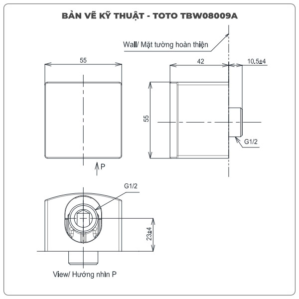 Thông số kỹ thuật cút nối tường TOTO TBW08009A