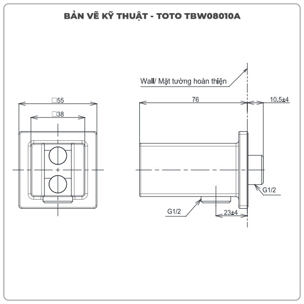Thông số kỹ thuật cút nối tường TOTO TBW08010A