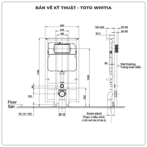 Thông số kỹ thuật két nước âm tường TOTO WH171A