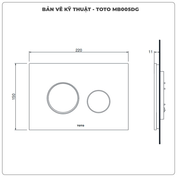 Thông số kỹ thuật mặt nạ xả nhấn TOTO MB005DG