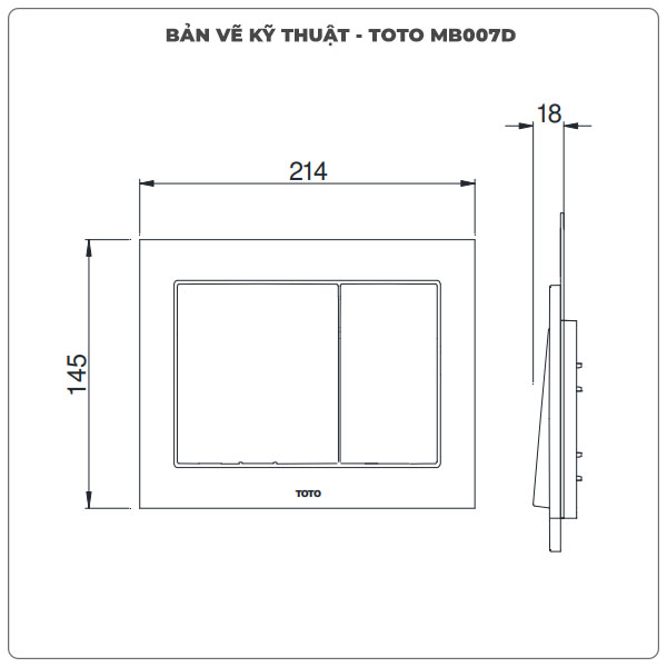 Thông số kỹ thuật mặt nạ xả nhấn TOTO MB007D