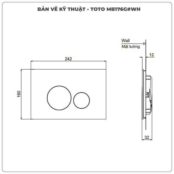 Thông số kỹ thuật mặt nạ xả nhấn TOTO MB176G#WH