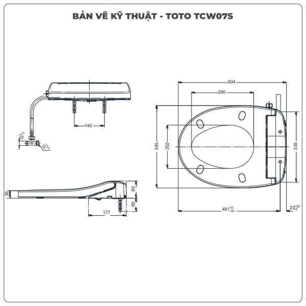Thông số kỹ thuật nắp bồn cầu rửa cơ TOTO Ecowasher TCW07S