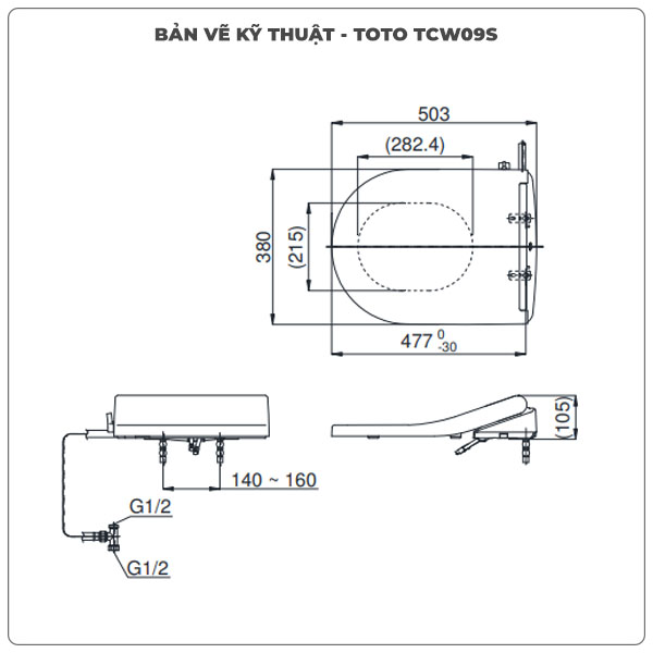 Thông số kỹ thuật nắp bồn cầu rửa cơ TOTO Ecowasher TCW09S