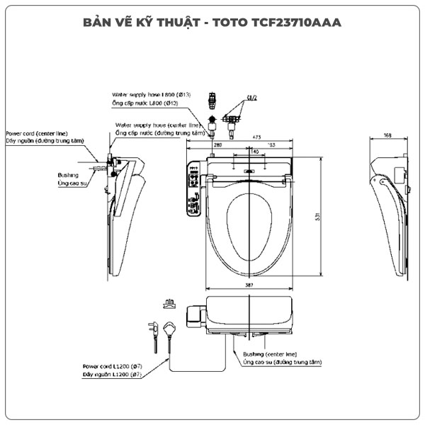 Thông số kỹ thuật nắp bồn cầu thông minh TOTO WASHLET TCF23710AAA