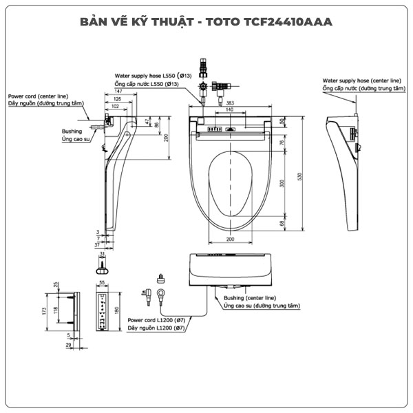 Thông số kỹ thuật nắp bồn cầu thông minh TOTO WASHLET TCF24410AAA