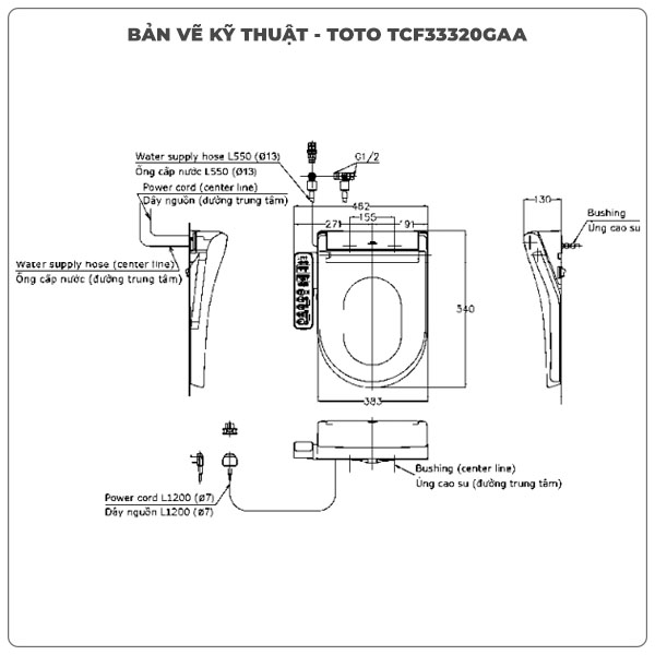 Thông số kỹ thuật nắp bồn cầu thông minh TOTO WASHLET TCF33320GAA