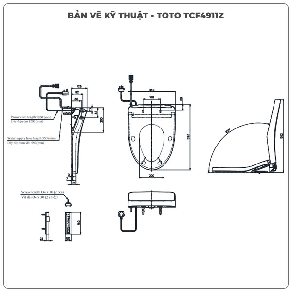 Thông số kỹ thuật nắp bồn cầu thông minh TOTO WASHLET TCF4911Z