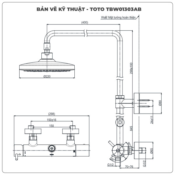 Thông số kỹ thuật sen cây TOTO TBW01303AB
