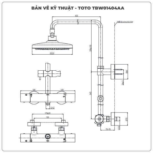 Thông số kỹ thuật sen cây TOTO TBW01404AA