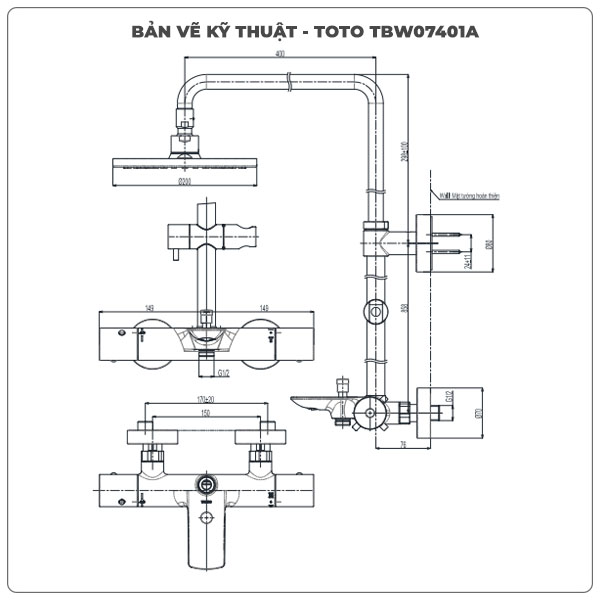 Thông số kỹ thuật sen cây TOTO TBW07401A