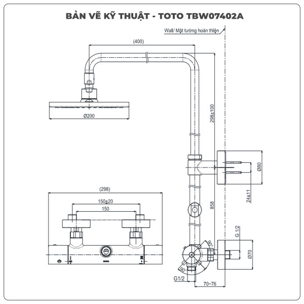 Thông số kỹ thuật sen cây TOTO TBW07402A