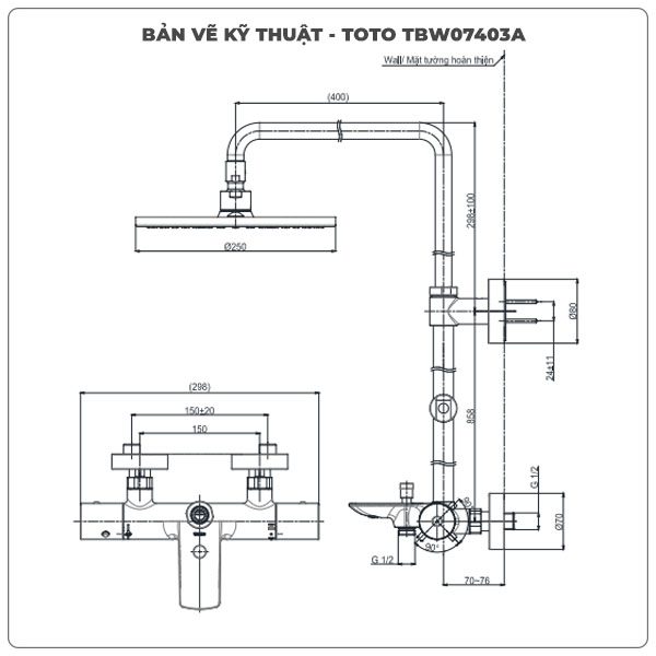 Thông số kỹ thuật sen cây TOTO TBW07403A