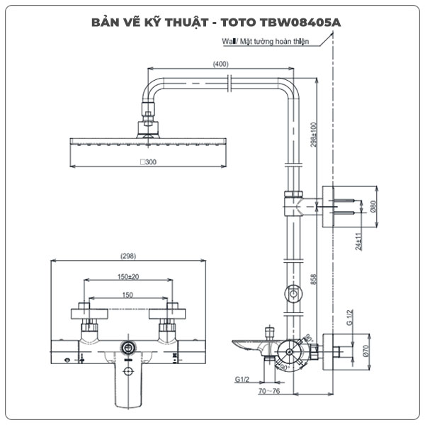 Thông số kỹ thuật sen cây TOTO TBW08405A