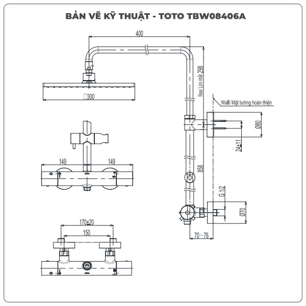 Thông số kỹ thuật sen cây TOTO TBW08406A