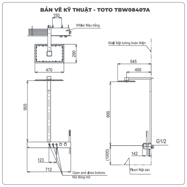 Thông số kỹ thuật sen cây TOTO TBW08407A