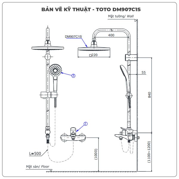 Thông số kỹ thuật sen cây TOTO DM907C1S/TBG01302V/DGH108ZR