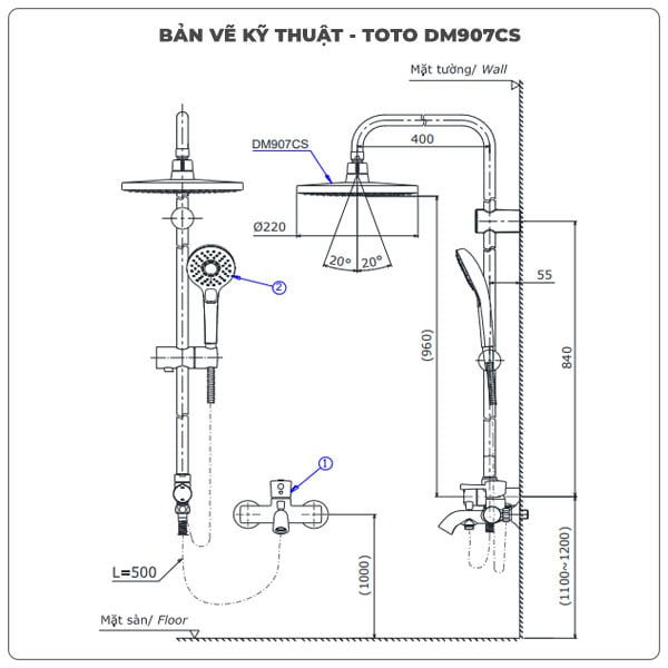 Thông số kỹ thuật sen cây TOTO DM907CS/TBS01302V/DGH108ZR