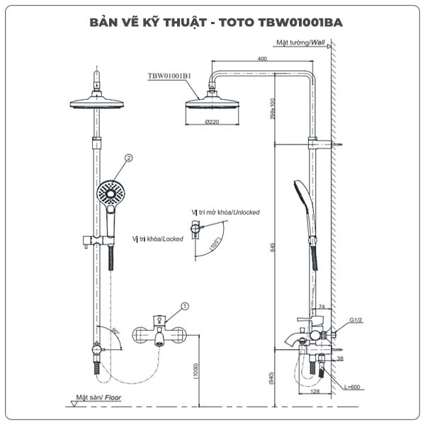 Thông số kỹ thuật sen cây TOTO TBW01001BA/TBV03429V/TBW02006A