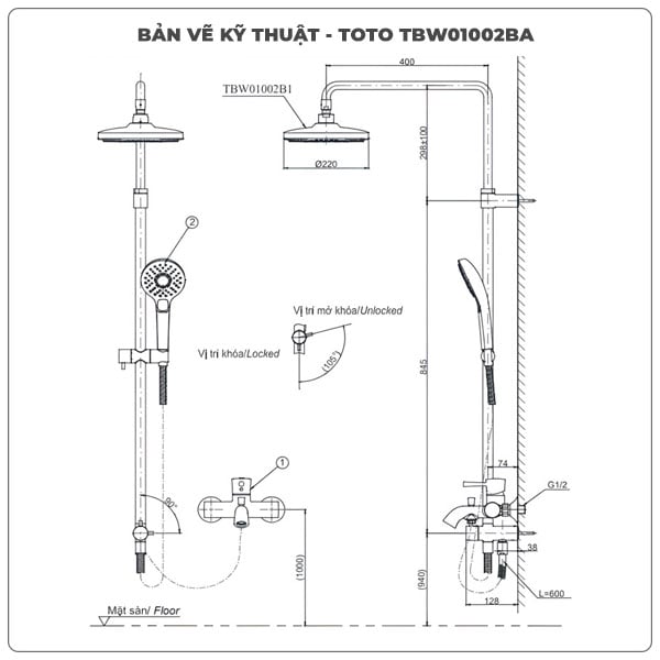 Thông số kỹ thuật sen cây TOTO TBW01002BA/TBG01302VA/TBW01010A