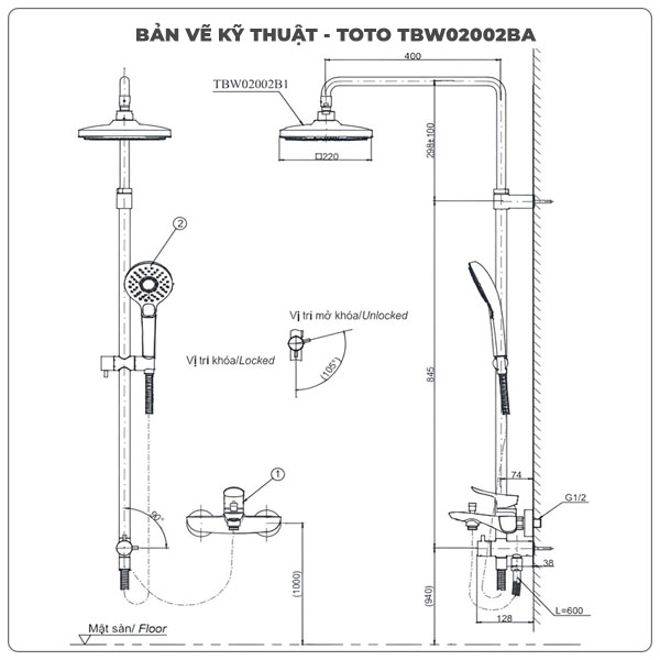Thông số kỹ thuật sen cây TOTO TBW02002BA/TBG02302VA/TBW02017A