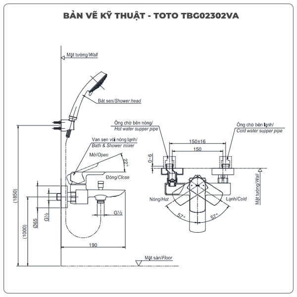 Thông số kỹ thuật sen tắm nóng lạnh TOTO TBG02302VA/DGH104ZR