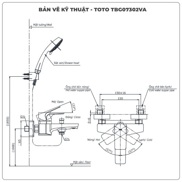 Thông số kỹ thuật sen tắm nóng lạnh TOTO TBG07302VA/DGH104ZR