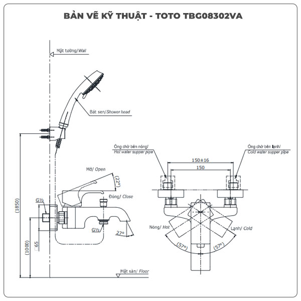 Thông số kỹ thuật sen tắm nóng lạnh TOTO TBG08302VA/TBW02017A