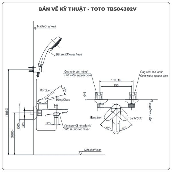 Thông số kỹ thuật sen tắm nóng lạnh TOTO TBS04302V