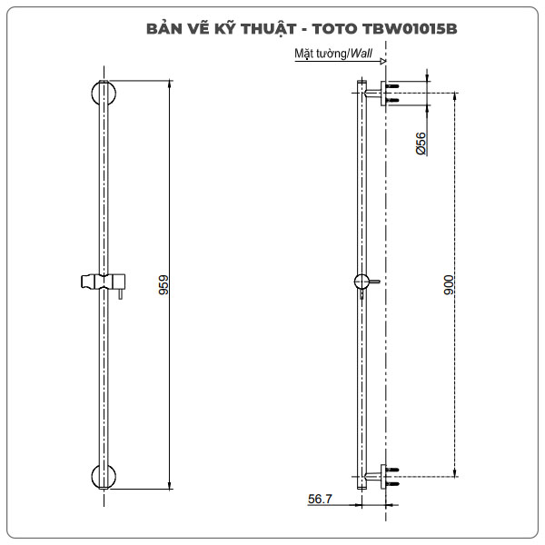 Thông số kỹ thuật thanh trượt sen tắm TOTO TBW01015B