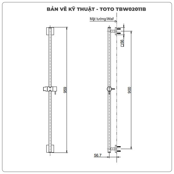 Thông số kỹ thuật thanh trượt sen tắm TOTO TBW02011B