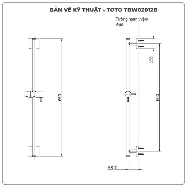 Thông số kỹ thuật thanh trượt sen tắm TOTO TBW02012B